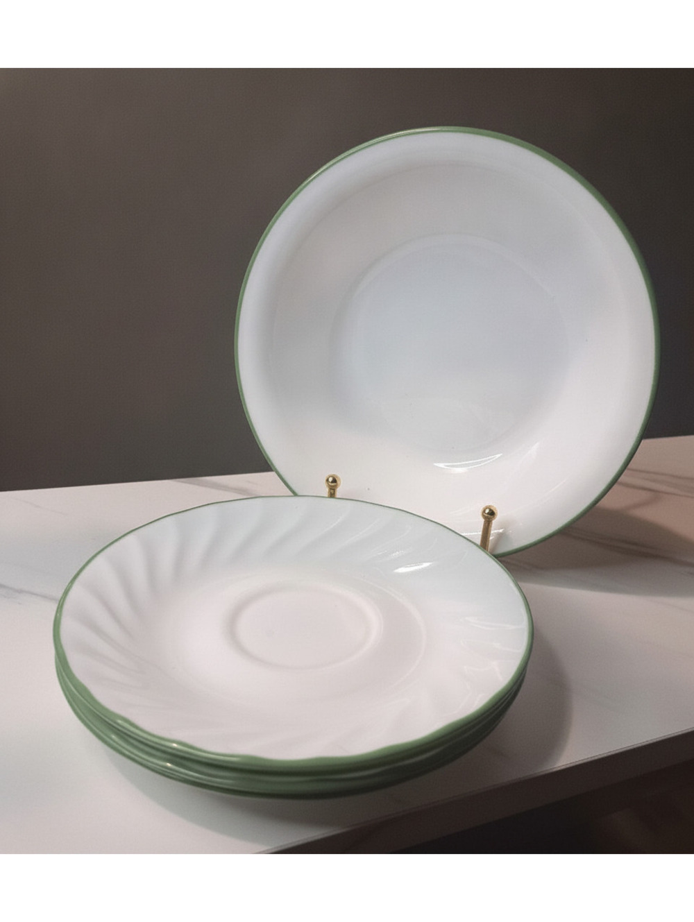 Vintage 5 Pc Set of Corelle Corning Callaway Green 1-7" Cereal Bowl 4-6" Saucers